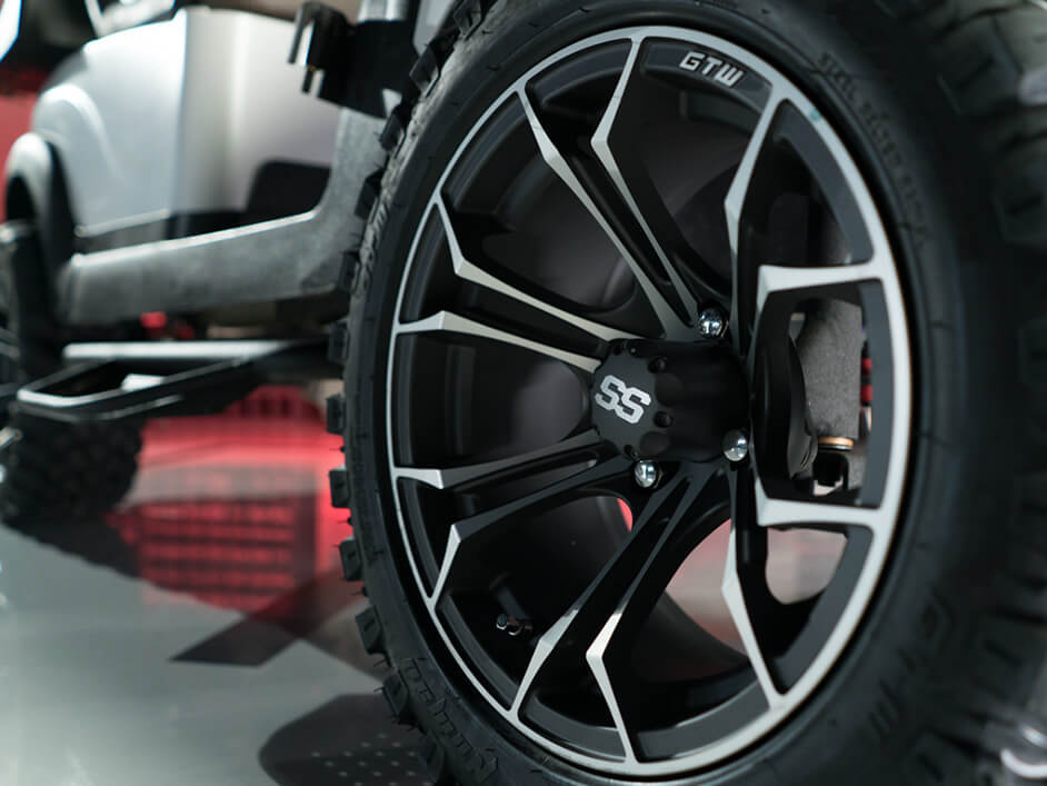 close up of golf cart tire