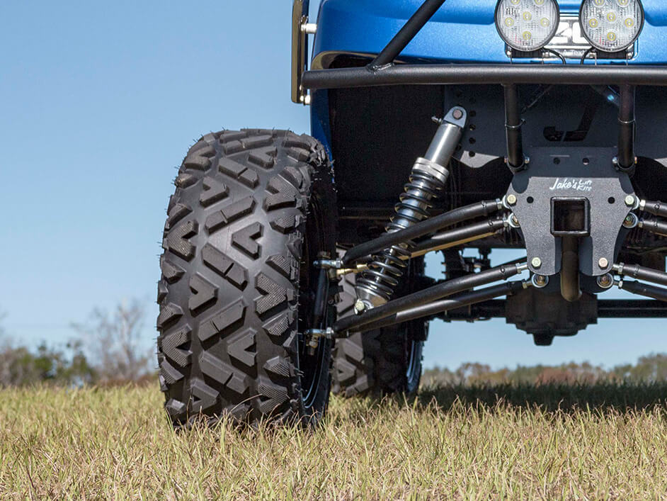 close up of golf cart tire