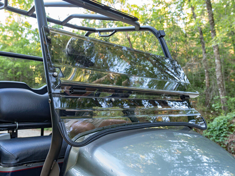 close up of Jake's Baja cage folding windshield
