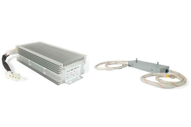 voltage converter on the left and voltage reducer on the right