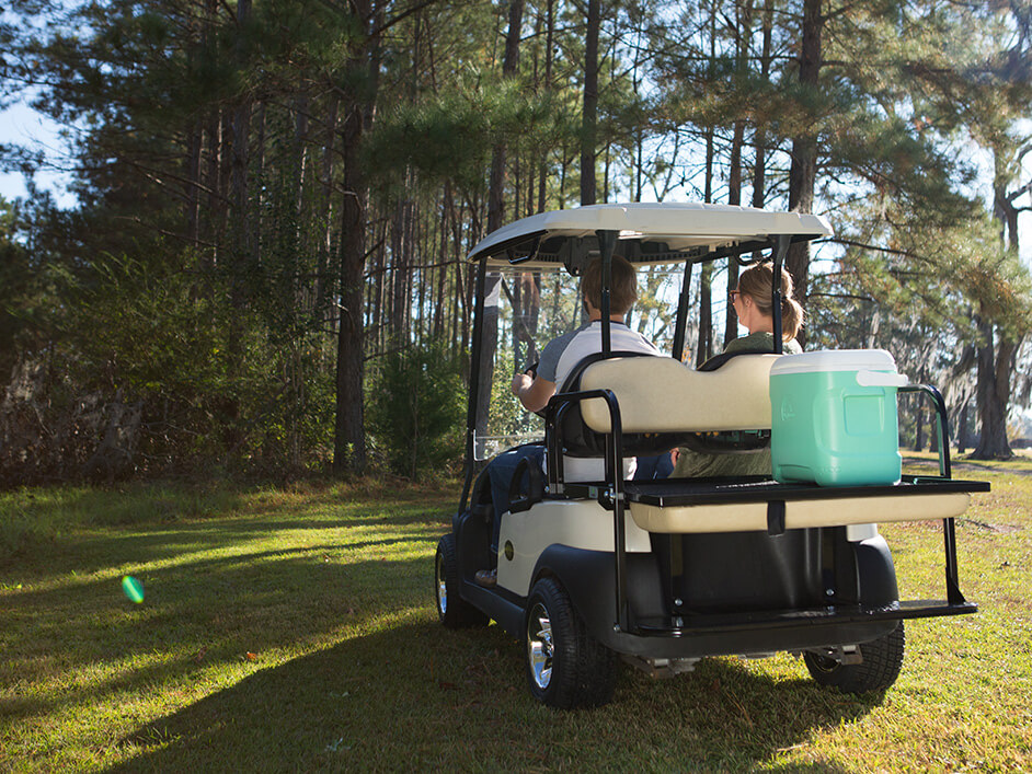 golf cart with cooler on the rack